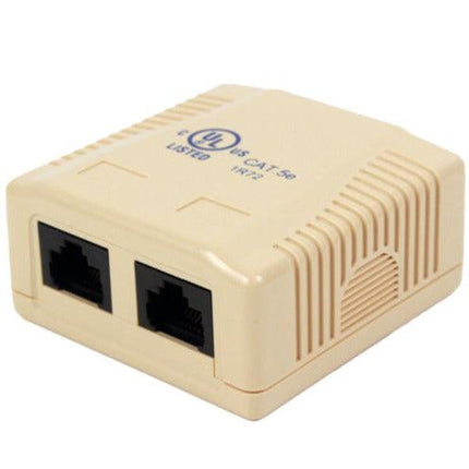 Surface Mount Box with 2 Cat5e Jacks - Ivory - LowVoltageCables