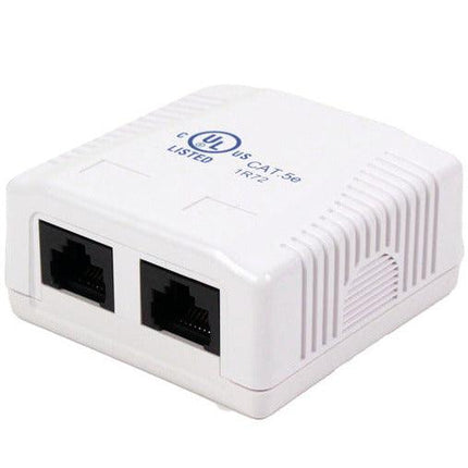 Surface Mount Box with 2 Cat5e Jacks - White - LowVoltageCables