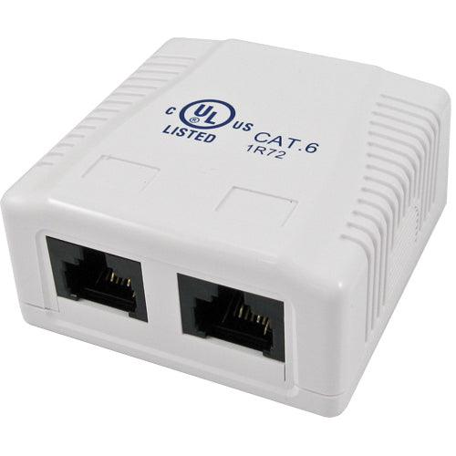 Surface Mount Box with 2 Cat6 Jacks - White - LowVoltageCables