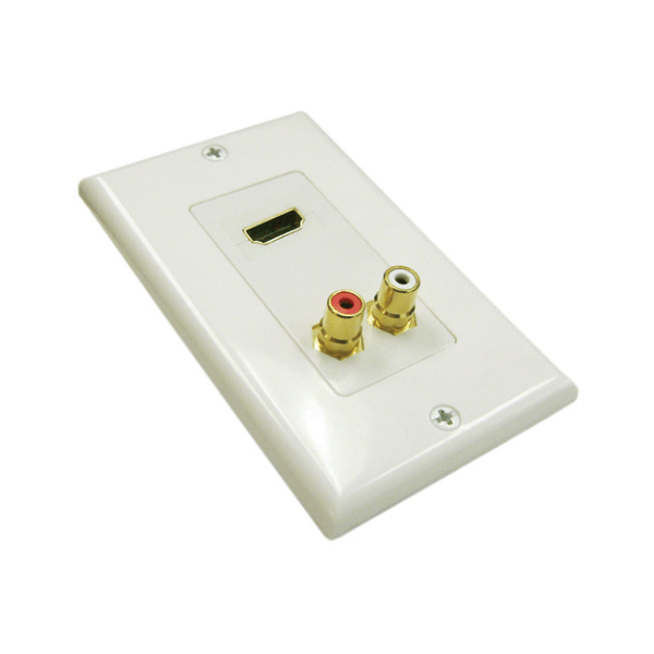1 HDMI and 2 RCA Wall Plate - White - LowVoltageCables